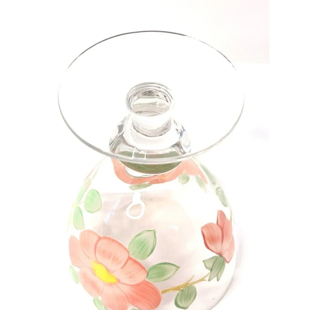 Franciscan Desert Rose Hand Painted Goblet Pink Floral Stemmed Glass 5” VTG